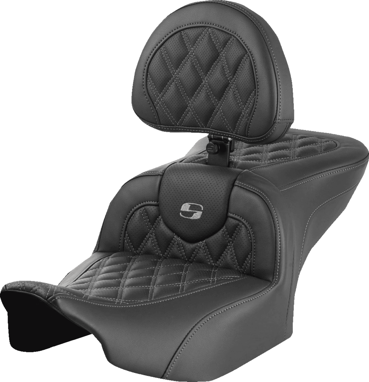 SADDLEMEN 0801-1720 RoadSofa™ Seat - with Backrest - Lattice Stitch - Gray Stitch - FLTR/FLHX '23-'24