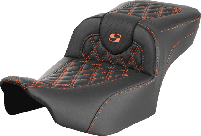 SADDLEMEN 0801-1727 Roadsofa™ Extended Reach Seat - without Backrest - Lattice - Orange Stitch - FLTR/FLHX '23-'24 — image 1 of 2