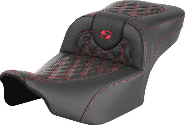 SADDLEMEN 0801-1728 Roadsofa™ Extended Reach Seat - without Backrest - Lattice Stitch - Red Stitch - FLTR/FLHX '23-'24 — image 1 of 2
