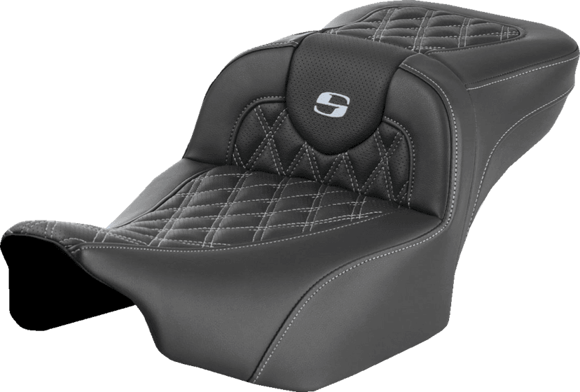 SADDLEMEN 0801-1729 Roadsofa™ Extended Reach Seat - without Backrest - Lattice - Silver Stitch - FLTR/FLHX '23-'24 — image 1 of 2