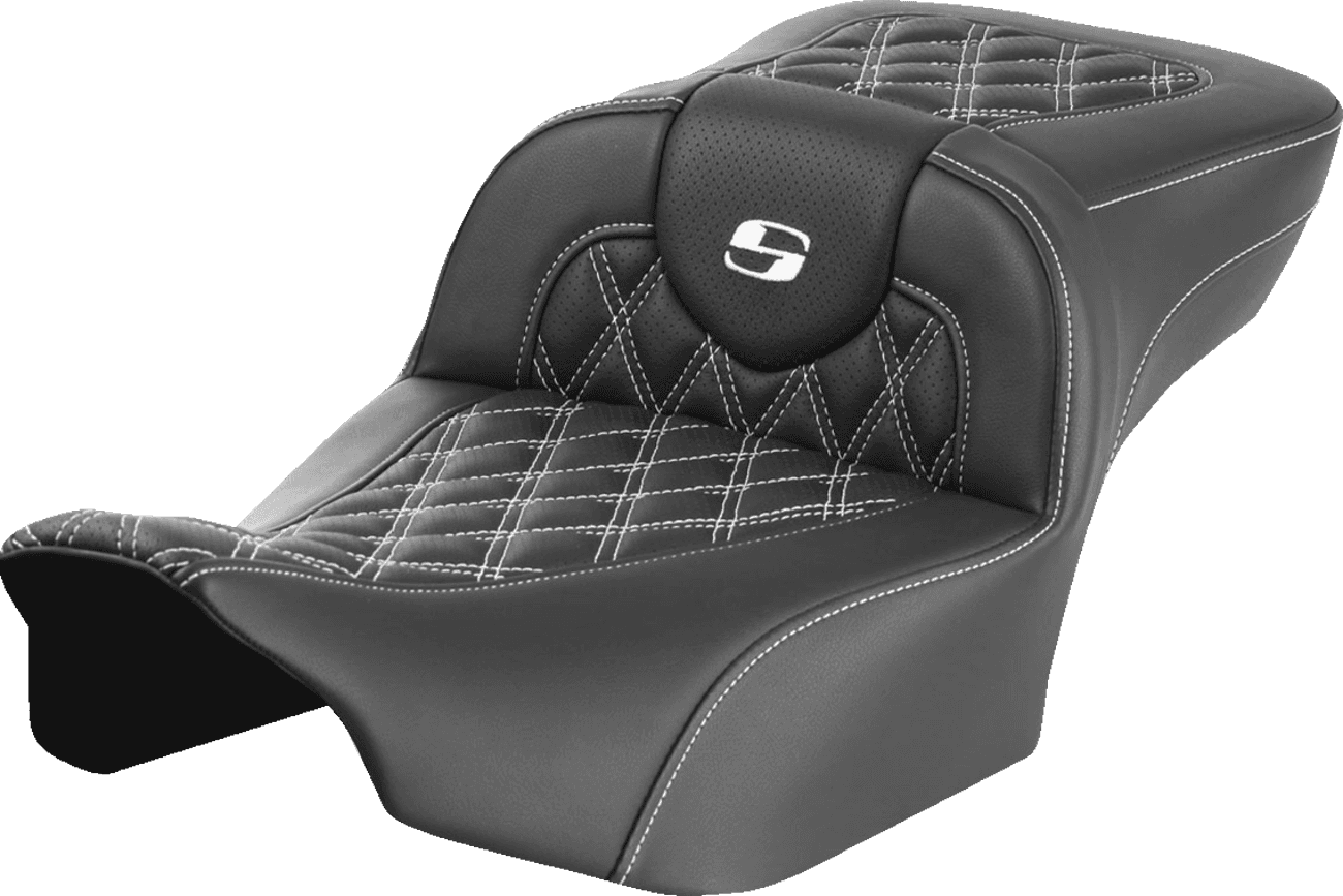 SADDLEMEN 0801-1730 Roadsofa™ Extended Reach Seat - without Backrest - Lattice Stitch - White Stitch - FLTR/FLHX '23-'24