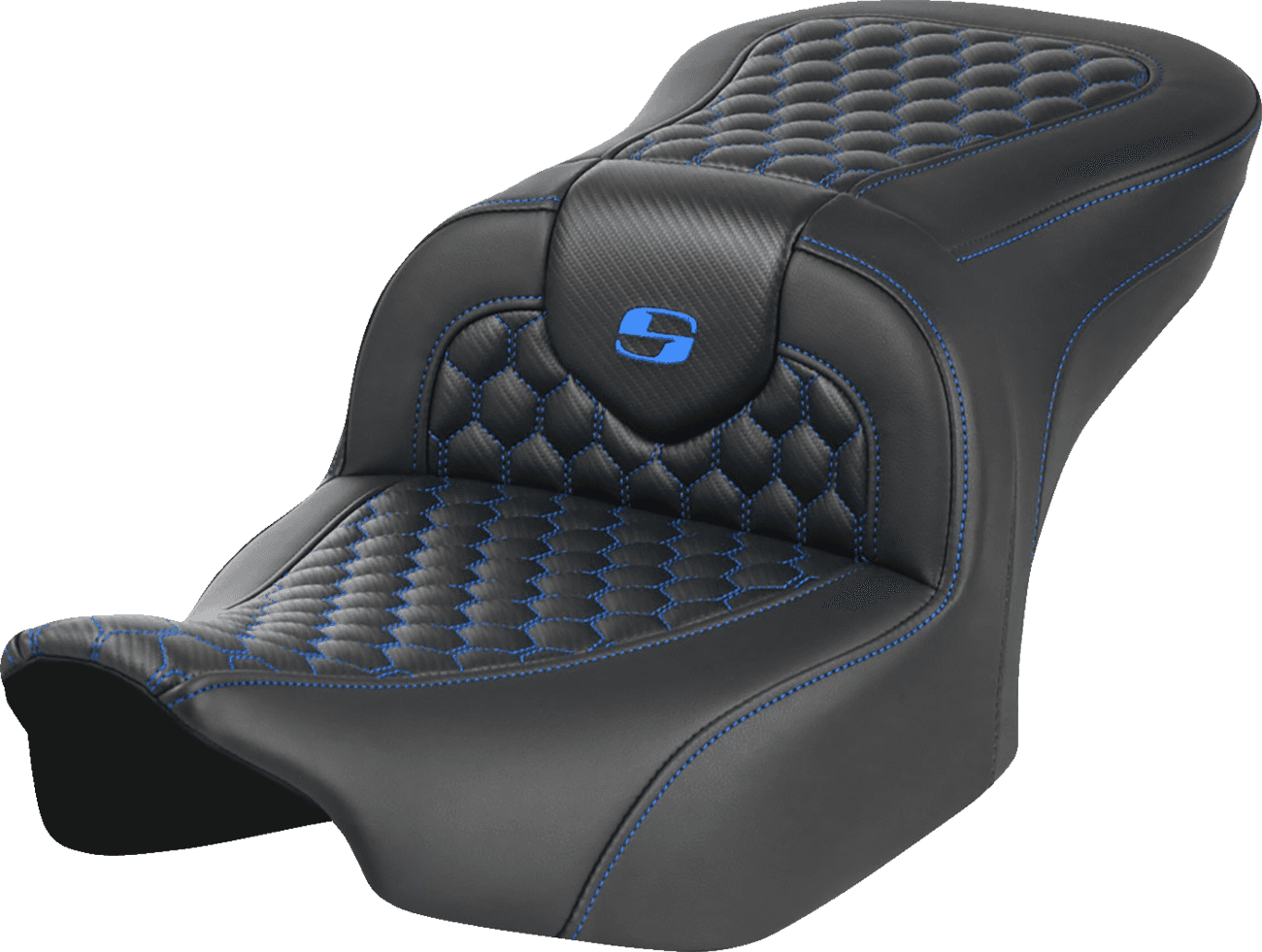 SADDLEMEN 0801-1742 Roadsofa™ Seat - without Backrest - Honeycomb - Blue Stitch - FLTR/FLHX '23-'24
