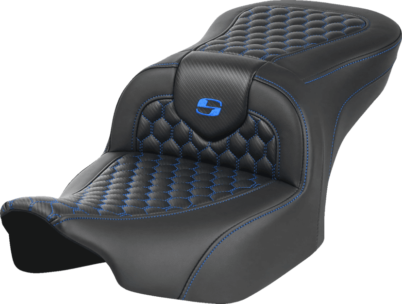 SADDLEMEN 0801-1742 Roadsofa™ Seat - without Backrest - Honeycomb - Blue Stitch - FLTR/FLHX '23-'24