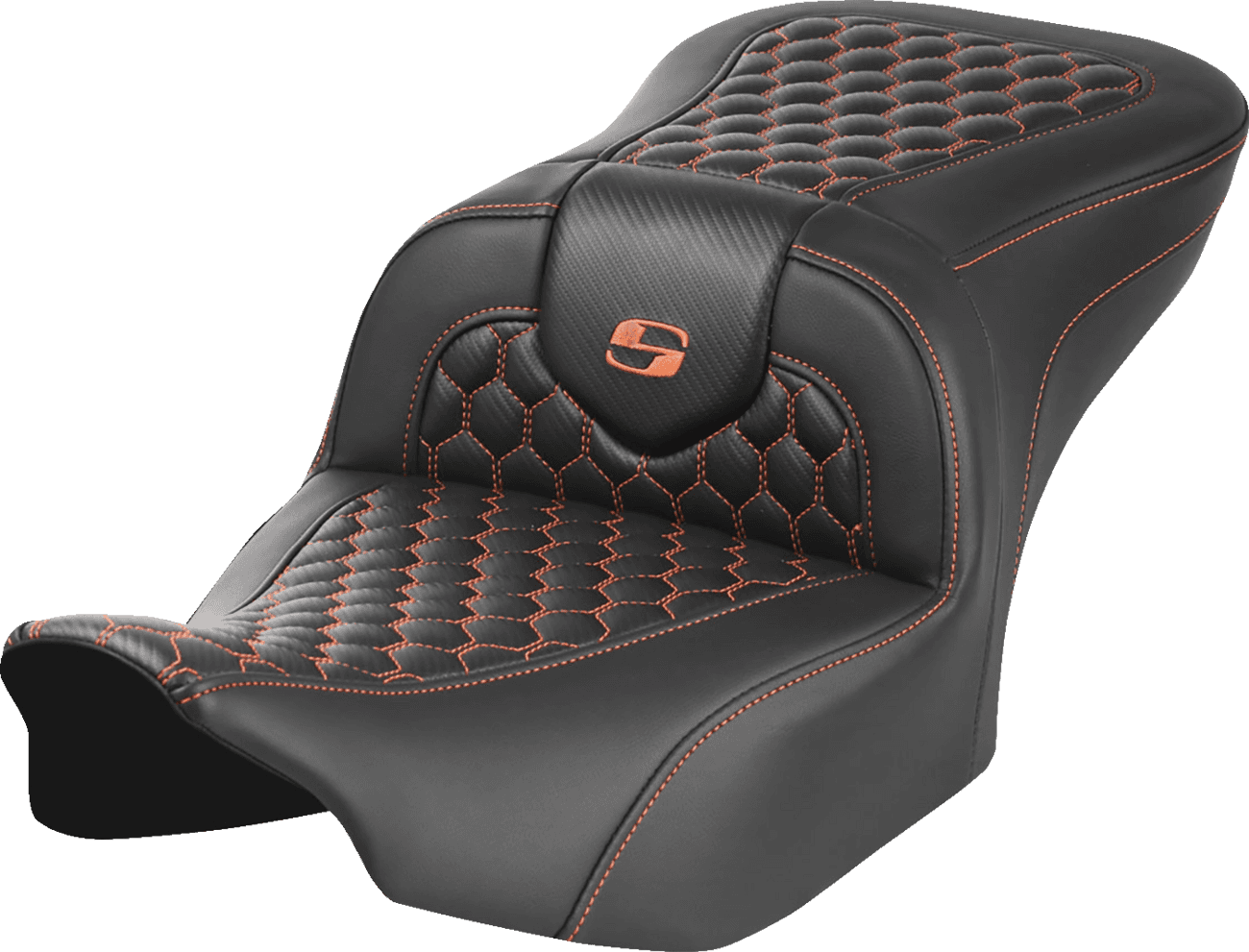 SADDLEMEN 0801-1744 Roadsofa™ Seat - without Backrest - Honeycomb - Orange Stitch - FLTR/FLHX '23-'24