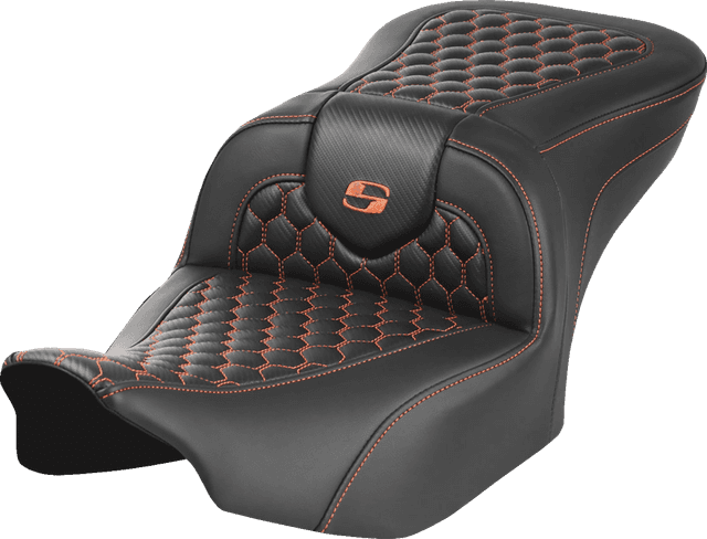 SADDLEMEN 0801-1744 Roadsofa™ Seat - without Backrest - Honeycomb - Orange Stitch - FLTR/FLHX '23-'24