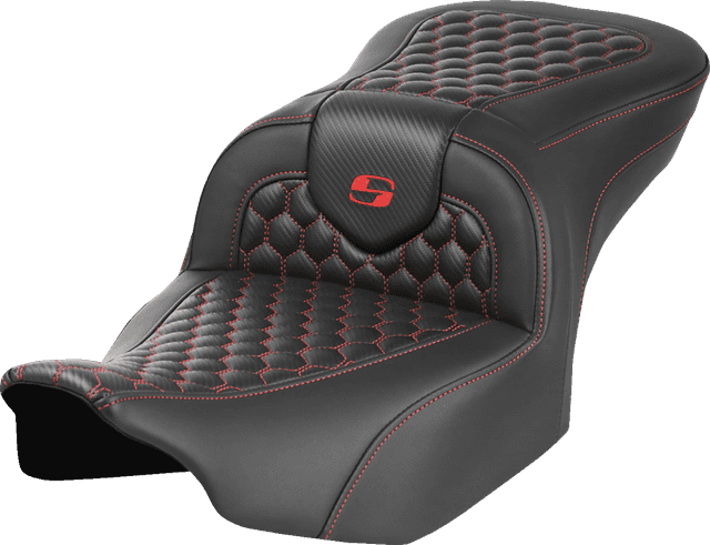 SADDLEMEN 0801-1745 Roadsofa™ Seat - without Backrest - Honeycomb - Red Stitch - FLTR/FLHX '23-'24