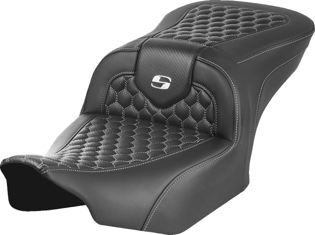 SADDLEMEN 0801-1747 Roadsofa™ Seat - without Backrest - Honeycomb - White Stitch - FLTR/FLHX '23-'24