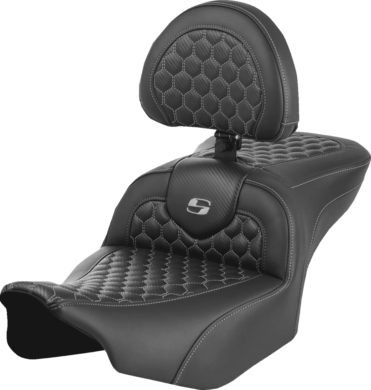 SADDLEMEN 0801-1750 Roadsofa™ Seat - with Backrest - Honeycomb - Gray Stitch - FLTR/FLHX '23-'24