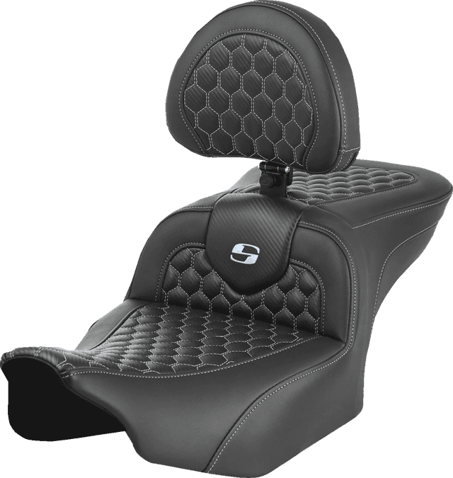SADDLEMEN 0801-1753 Roadsofa™ Seat - with Backrest - Honeycomb - Silver Stitch - FLTR/FLHX '23-'24