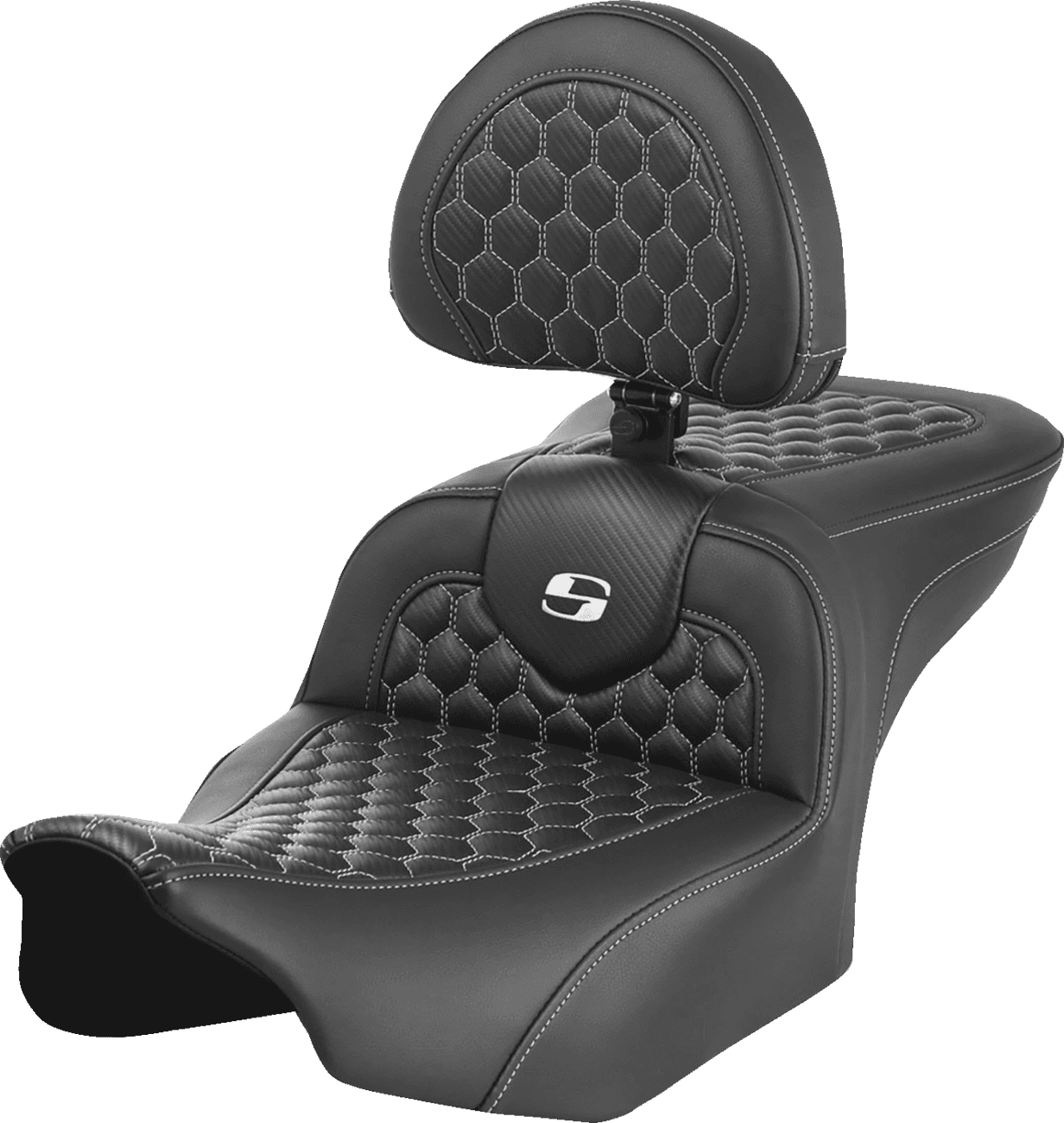 SADDLEMEN 0801-1754 Roadsofa™ Seat - with Backrest - Honeycomb - White Stitch - FLTR/FLHX '23-'24