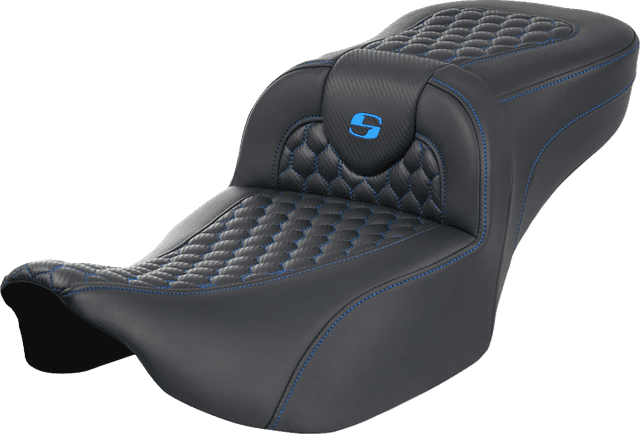 SADDLEMEN 0801-1756 Roadsofa™ Extended Reach Seat - without Backrest - Honeycomb - Blue Stitch - FLTR/FLHX '23-'24 — image 1 of 2