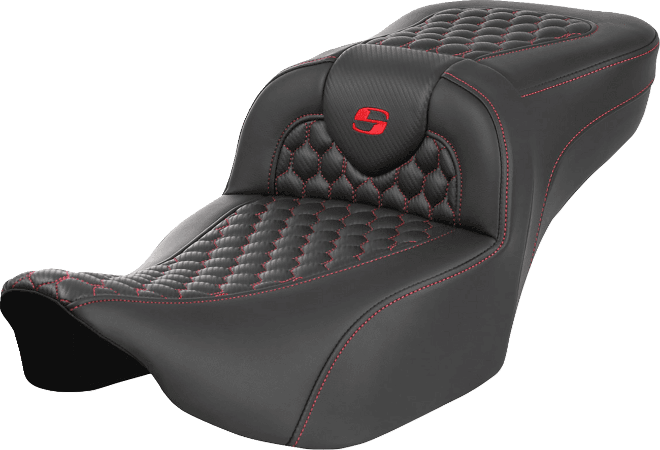 SADDLEMEN 0801-1759 Roadsofa™ Extended Reach Seat - without Backrest - Honeycomb - Red Stitch - FLTR/FLHX '23-'24