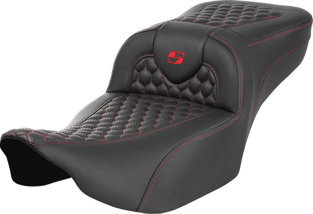 SADDLEMEN 0801-1759 Roadsofa™ Extended Reach Seat - without Backrest - Honeycomb - Red Stitch - FLTR/FLHX '23-'24 — image 1 of 2