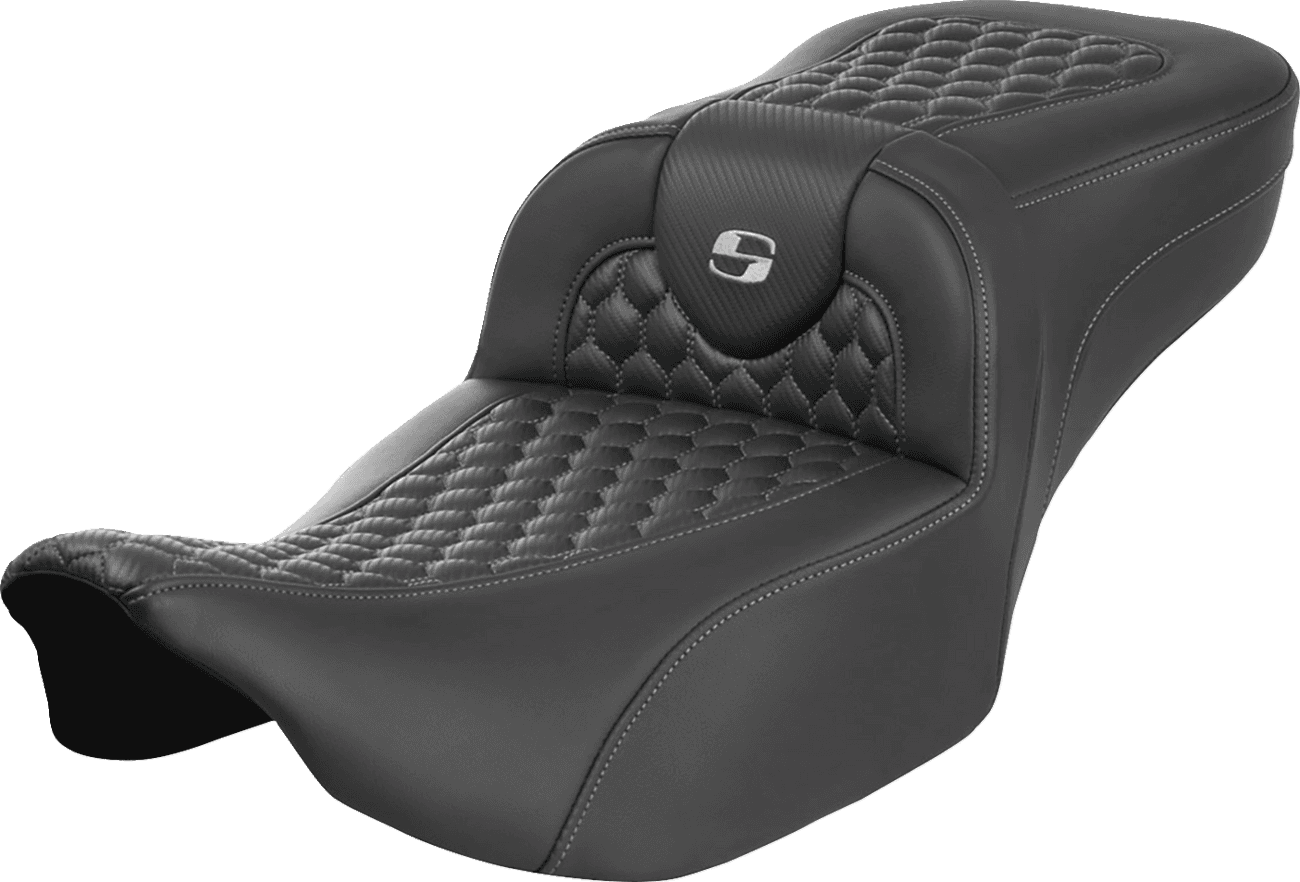 SADDLEMEN 0801-1760 Roadsofa™ Extended Reach Seat - without Backrest - Honeycomb - Silver Stitch - FLTR/FLHX '23-'24