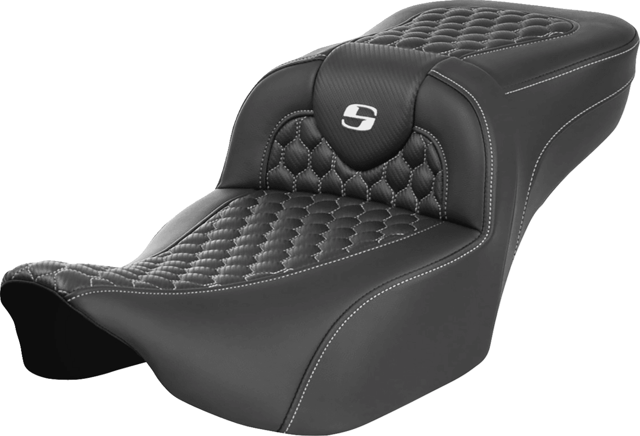 SADDLEMEN 0801-1761 Roadsofa™ Extended Reach Seat - without Backrest - Honeycomb - White Stitch - FLTR/FLHX '23-'24