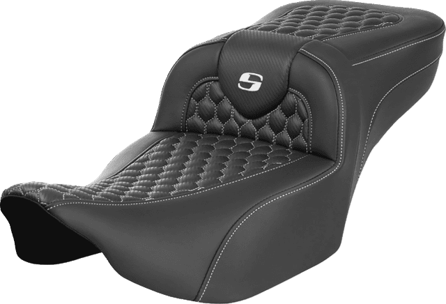 SADDLEMEN 0801-1761 Roadsofa™ Extended Reach Seat - without Backrest - Honeycomb - White Stitch - FLTR/FLHX '23-'24 — image 1 of 2