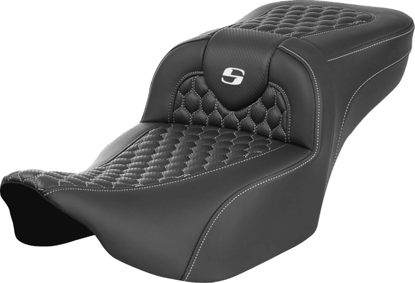 SADDLEMEN 0801-1761 Roadsofa™ Extended Reach Seat - without Backrest - Honeycomb - White Stitch - FLTR/FLHX '23-'24 — image 1 of 2