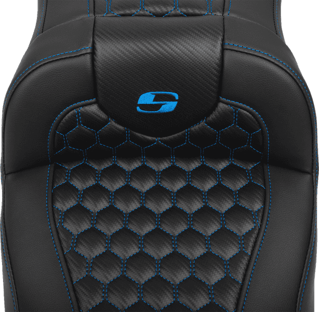 SADDLEMEN 0801-1763 Roadsofa™ Extended Reach Seat - with Backrest - Honeycomb - Blue Stitch - FLTR/FLHX '23-'24 — image 4 of 6