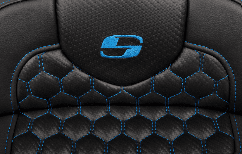 SADDLEMEN 0801-1763 Roadsofa™ Extended Reach Seat - with Backrest - Honeycomb - Blue Stitch - FLTR/FLHX '23-'24 — image 5 of 6