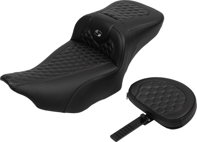 SADDLEMEN 0801-1764 Roadsofa™ Extended Reach Seat - with Backrest - Honeycomb - Dark Gray Stitch - FLTR/FLHX '23-'24 — image 2 of 6