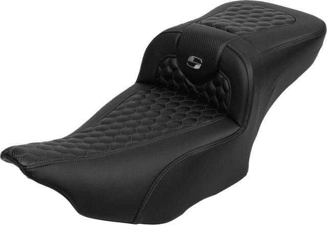 SADDLEMEN 0801-1764 Roadsofa™ Extended Reach Seat - with Backrest - Honeycomb - Dark Gray Stitch - FLTR/FLHX '23-'24 — image 1 of 6
