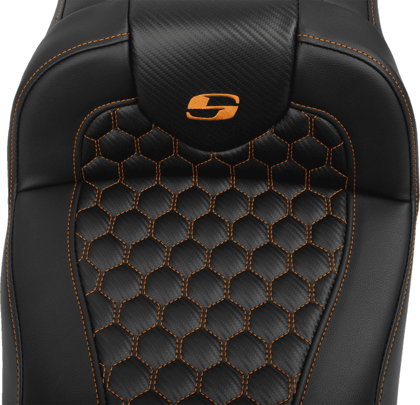 SADDLEMEN 0801-1765 Roadsofa™ Extended Reach Seat - with Backrest - Honeycomb - Orange Stitch - FLTR/FLHX '23-'24 — image 5 of 6