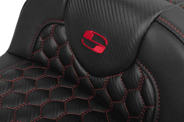 SADDLEMEN 0801-1766 Roadsofa™ Extended Reach Seat - with Backrest - Honeycomb - Red Stitch - FLTR/FLHX '23-'24 — image 4 of 6