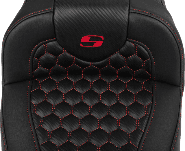 SADDLEMEN 0801-1766 Roadsofa™ Extended Reach Seat - with Backrest - Honeycomb - Red Stitch - FLTR/FLHX '23-'24 — image 5 of 6