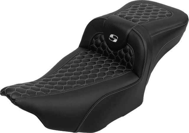 SADDLEMEN 0801-1767 Roadsofa™ Extended Reach Seat - with Backrest - Honeycomb - Silver Stitch - FLTR/FLHX '23-'24 — image 1 of 5