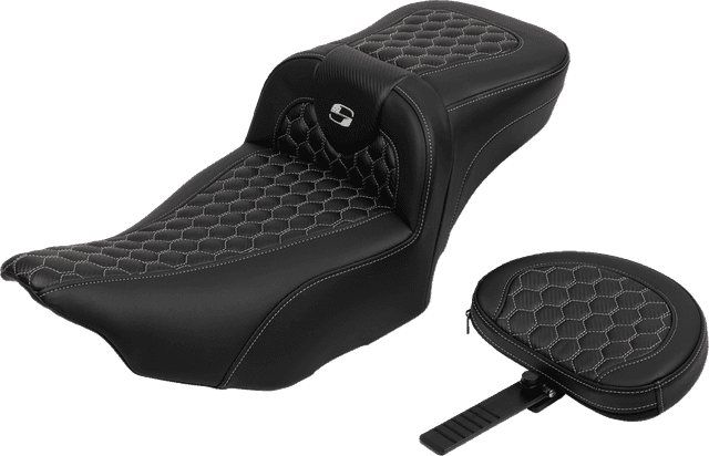SADDLEMEN 0801-1767 Roadsofa™ Extended Reach Seat - with Backrest - Honeycomb - Silver Stitch - FLTR/FLHX '23-'24 — image 3 of 5