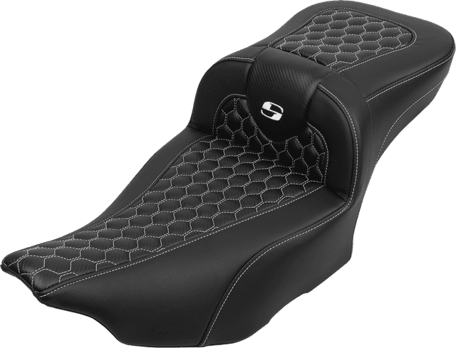 SADDLEMEN 0801-1768 Roadsofa™ Extended Reach Seat - with Backrest - Honeycomb - White Stitch - FLTR/FLHX '23-'24 — image 1 of 6