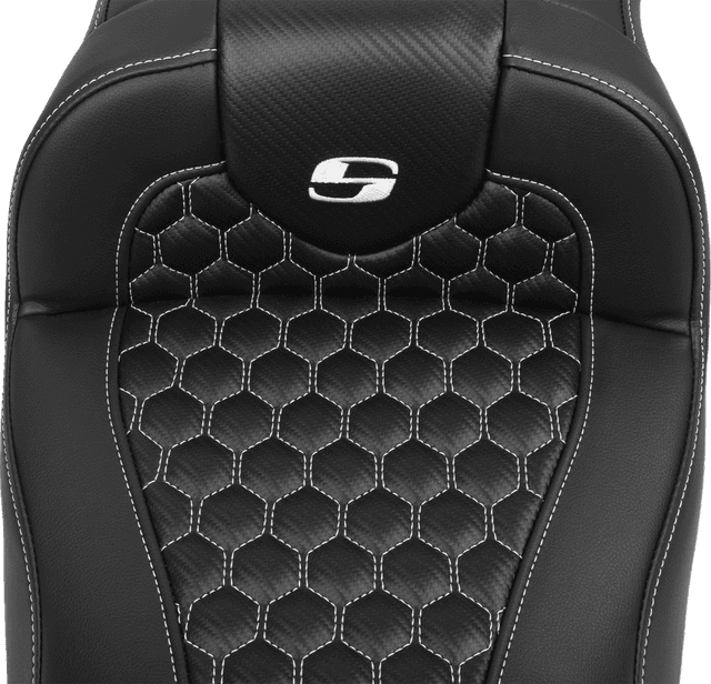 SADDLEMEN 0801-1768 Roadsofa™ Extended Reach Seat - with Backrest - Honeycomb - White Stitch - FLTR/FLHX '23-'24 — image 4 of 6