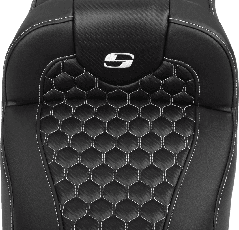 SADDLEMEN 0801-1768 Roadsofa™ Extended Reach Seat - with Backrest - Honeycomb - White Stitch - FLTR/FLHX '23-'24 — image 4 of 6