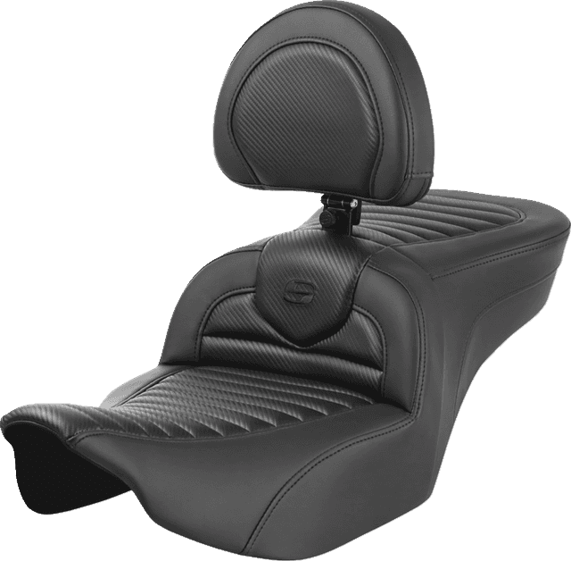 SADDLEMEN 0801-1774 Roadsofa™ Seat - with Backrest - Tuck-n-Roll - Carbon Fiber - FLTR/FLHX '23-'24