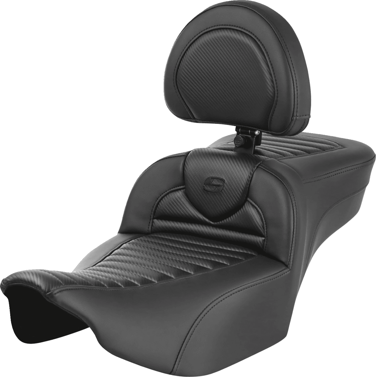 SADDLEMEN 0801-1778 Roadsofa™ Extended Reach Seat - with Backrest - Tuck-n-Roll - Carbon Fiber - FLTR/FLHX '23-'24