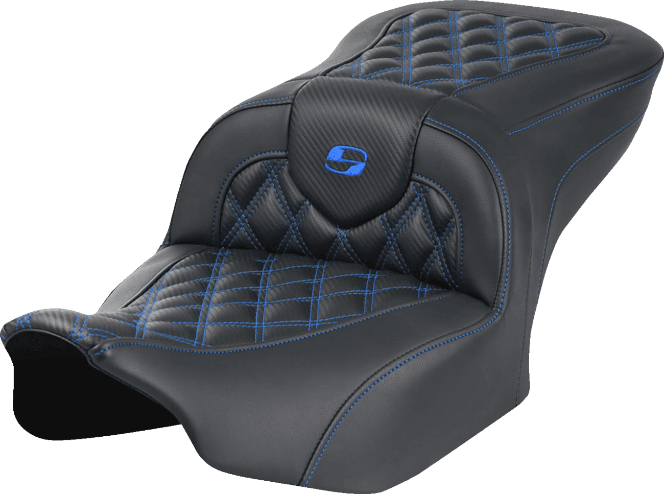 SADDLEMEN 0801-1780 RoadSofa™ Seat - without Backrest - Carbon Fiber - Lattice Stitch - Blue Stitch - FLTR/FLHX '23-'24