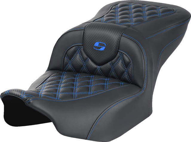 SADDLEMEN 0801-1780 RoadSofa™ Seat - without Backrest - Carbon Fiber - Lattice Stitch - Blue Stitch - FLTR/FLHX '23-'24 — image 1 of 3