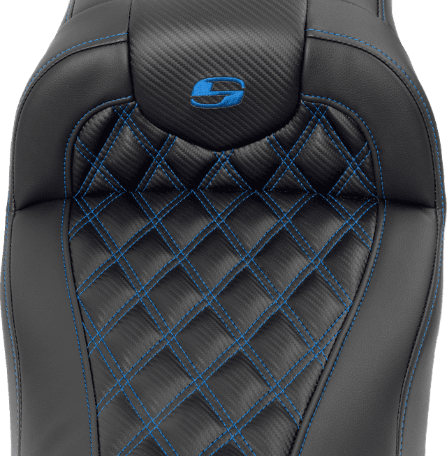 SADDLEMEN 0801-1780 RoadSofa™ Seat - without Backrest - Carbon Fiber - Lattice Stitch - Blue Stitch - FLTR/FLHX '23-'24 — image 3 of 3