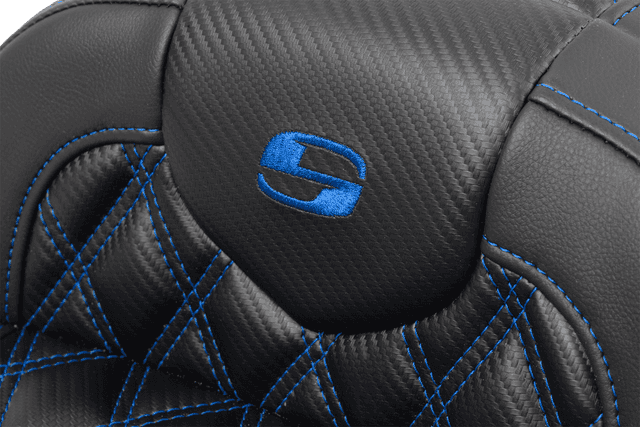 SADDLEMEN 0801-1780 RoadSofa™ Seat - without Backrest - Carbon Fiber - Lattice Stitch - Blue Stitch - FLTR/FLHX '23-'24 — image 2 of 3