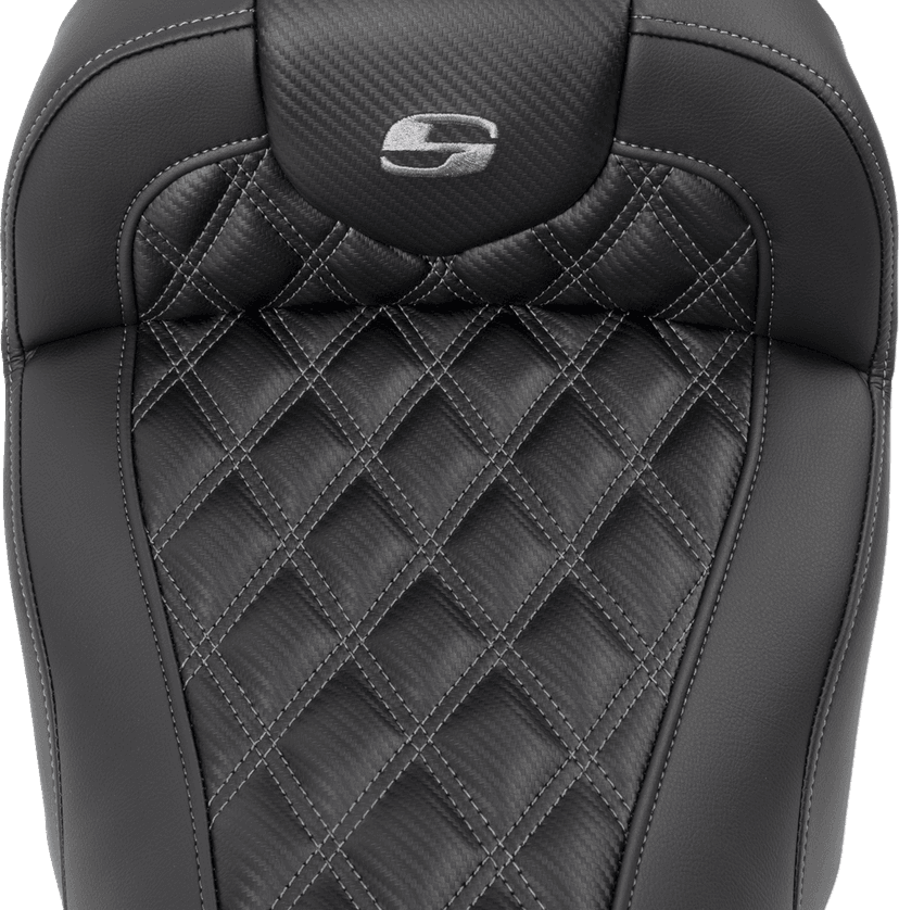 SADDLEMEN 0801-1781 RoadSofa™ Seat - without Backrest - Carbon Fiber - Lattice Stitch - Gray Stitch - FLTR/FLHX '23-'24 — image 3 of 3
