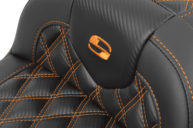 SADDLEMEN 0801-1782 RoadSofa™ Seat - without Backrest - Carbon Fiber - Orange Stitch - FL/FX '23-'24 — image 2 of 3