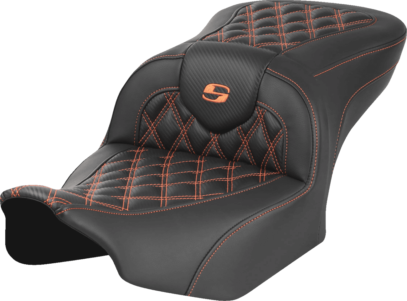 SADDLEMEN 0801-1782 RoadSofa™ Seat - without Backrest - Carbon Fiber - Orange Stitch - FL/FX '23-'24
