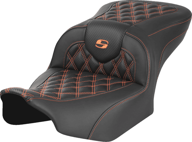 SADDLEMEN 0801-1782 RoadSofa™ Seat - without Backrest - Carbon Fiber - Orange Stitch - FL/FX '23-'24 — image 1 of 3