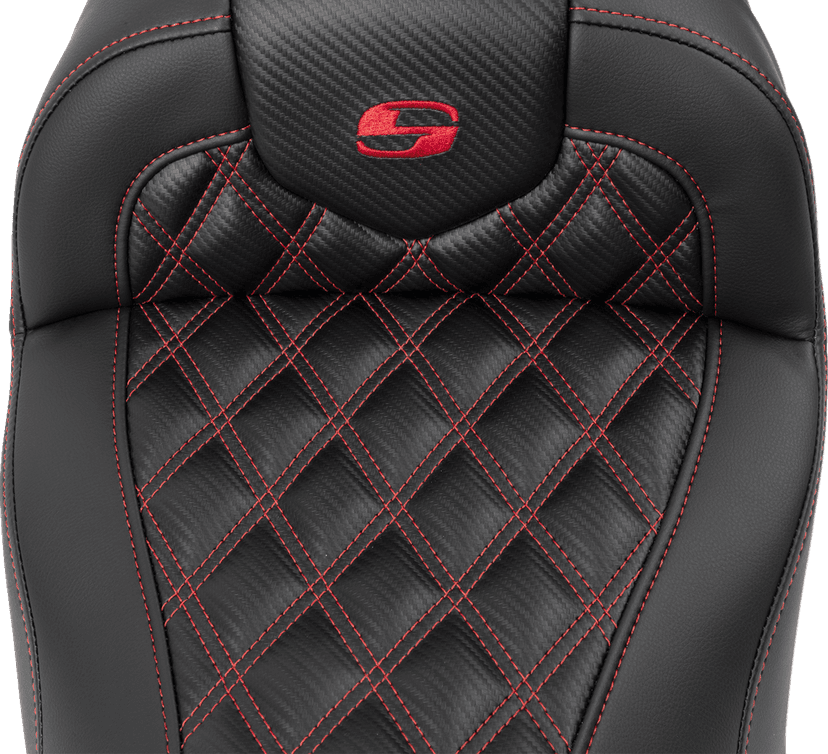 SADDLEMEN 0801-1783 RoadSofa™ Seat - without Backrest - Carbon Fiber - Lattice Stitch - Red Stitch - FLTR/FLHX '23-'24 — image 2 of 3