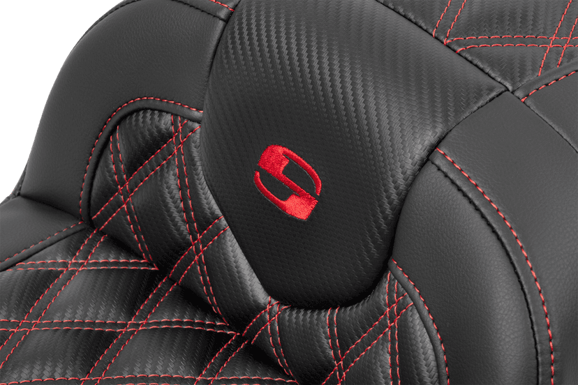 SADDLEMEN 0801-1783 RoadSofa™ Seat - without Backrest - Carbon Fiber - Lattice Stitch - Red Stitch - FLTR/FLHX '23-'24 — image 3 of 3