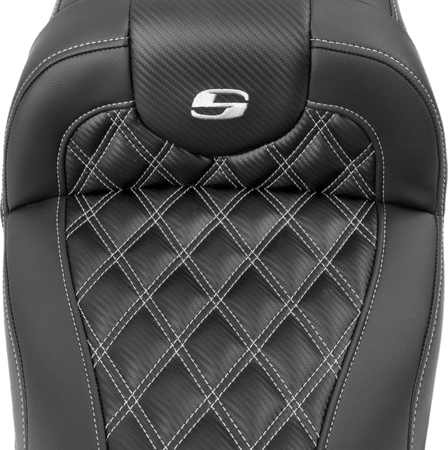 SADDLEMEN 0801-1784 RoadSofa™ Carbon Fiber Seat - w/o Backrest - Lattice Stitch - Silver Stitch - FL/FX '23-'24 — image 2 of 3