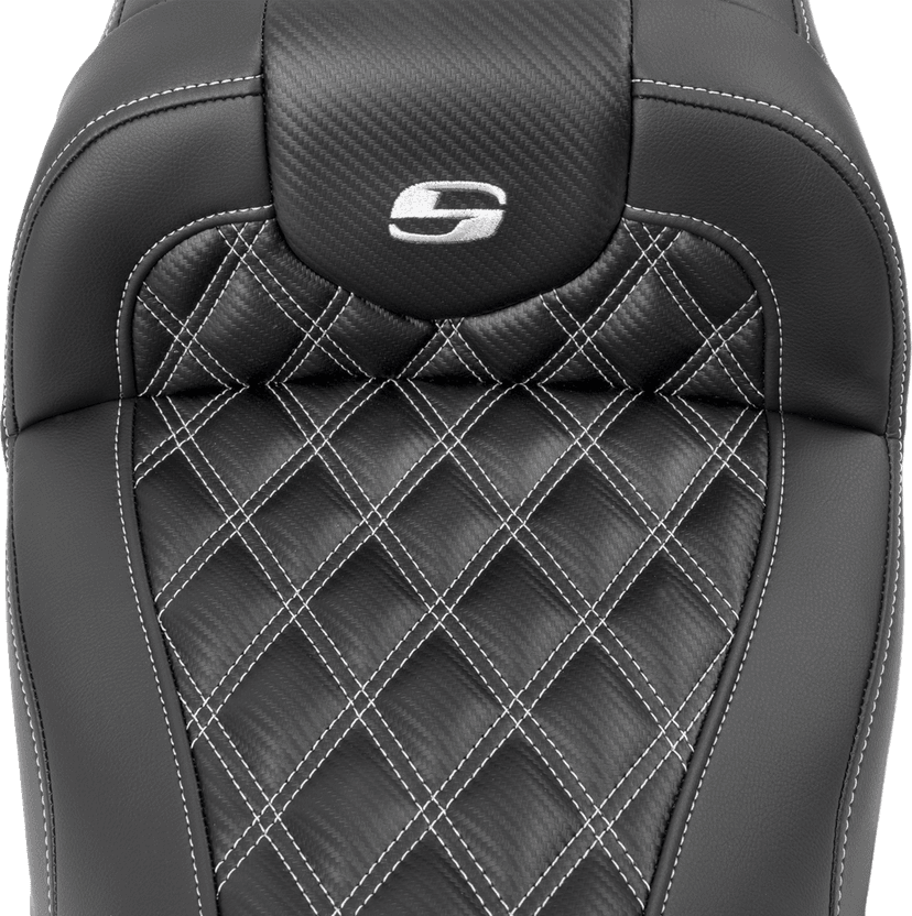 SADDLEMEN 0801-1784 RoadSofa™ Carbon Fiber Seat - w/o Backrest - Lattice Stitch - Silver Stitch - FL/FX '23-'24 — image 2 of 3