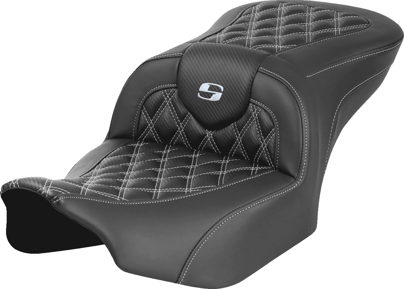 SADDLEMEN 0801-1784 RoadSofa™ Carbon Fiber Seat - w/o Backrest - Lattice Stitch - Silver Stitch - FL/FX '23-'24