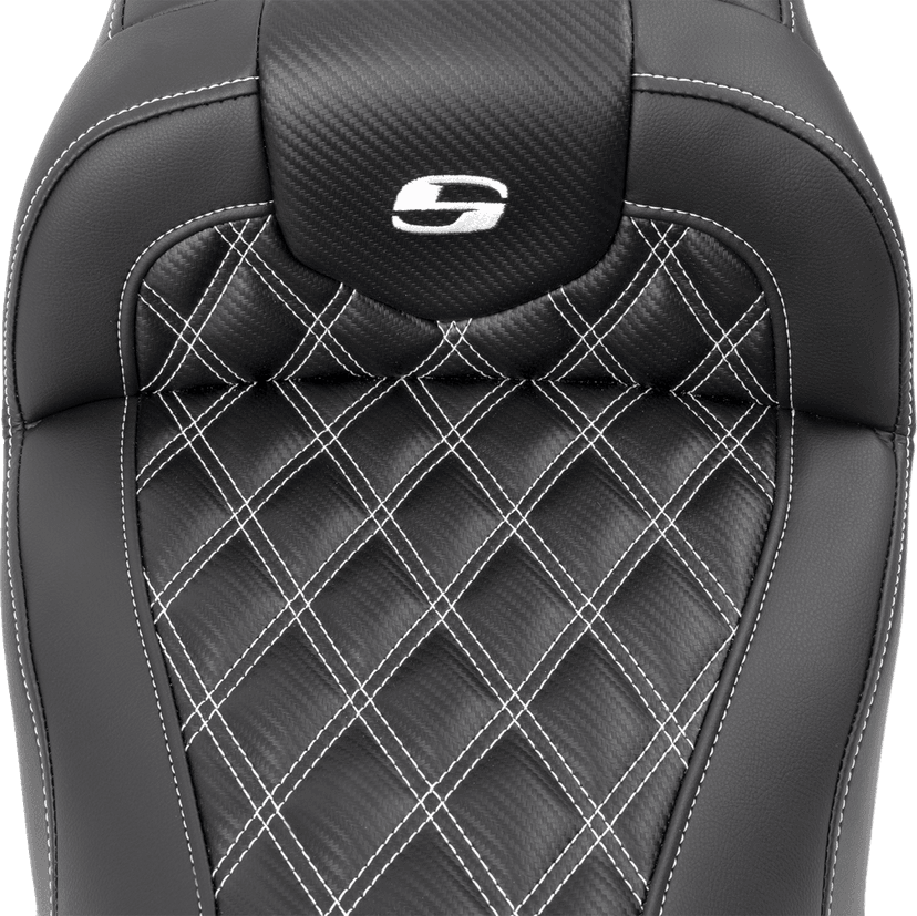 SADDLEMEN 0801-1785 RoadSofa™ Seat - without Backrest - Carbon Fiber - Lattice Stitch - White Stitch - FLTR/FLHX '23-'24 — image 2 of 3