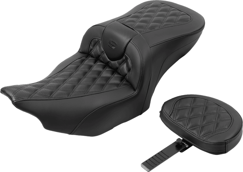 SADDLEMEN 0801-1786 RoadSofa™ Seat - with Backrest - Carbon Fiber - Lattice Stitch - FLTR/FLHX '23-'24 — image 2 of 6